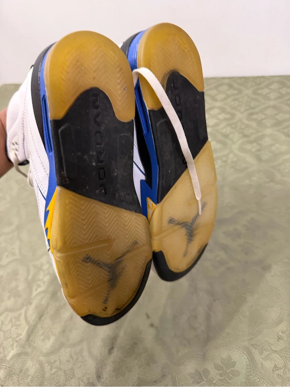 Nike air Jordan sixty White Sneakers with Blue & Yellow Accents size 6.5Y